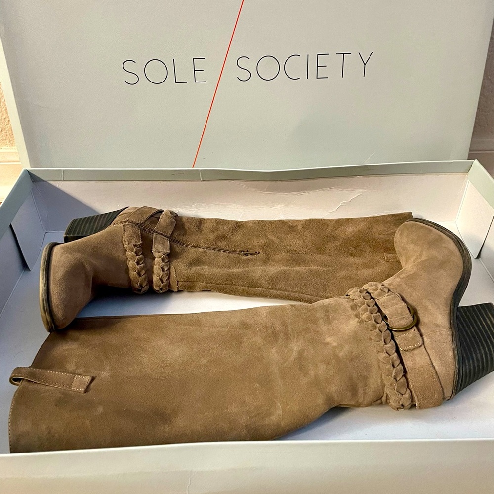 Sole Society Taupe Cow Split Suede Knee Length Boots